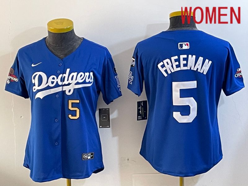 Women Los Angeles Dodgers 5 Freeman Blue Game 2024 Nike MLB Jersey style 12051